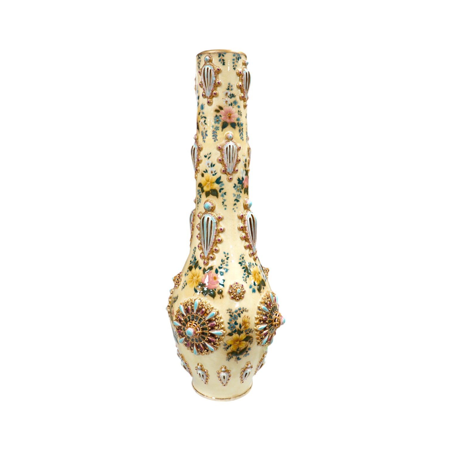 A large Zsolnay ‘jewelled’ vase, 61cm. Condition - restoration to rim